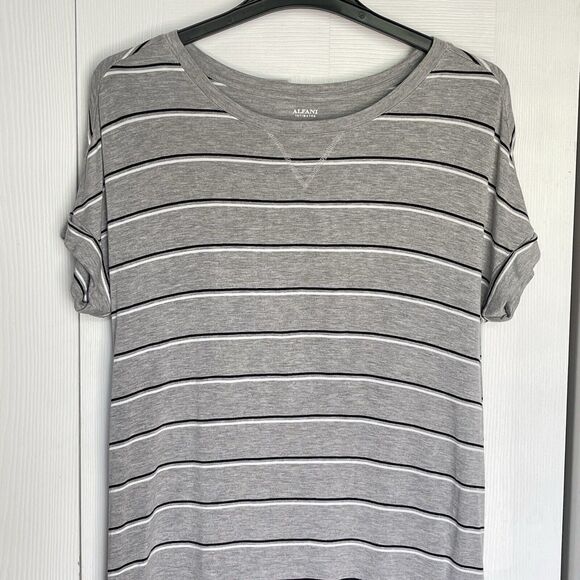 ALFANI Women's Ultra Soft Striped Nightgown Medium Heather Gray Pajama PJs - Picture 4 of 16